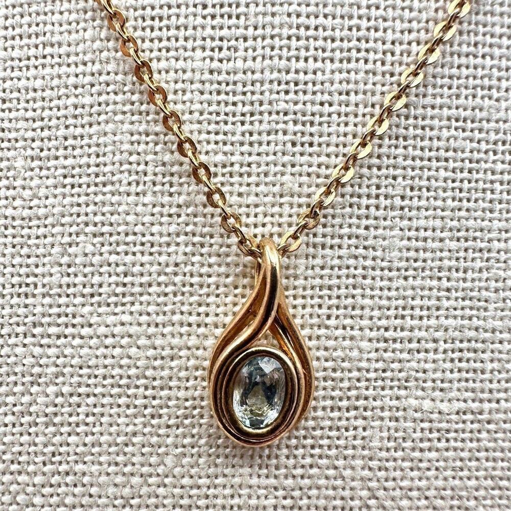 Vintage Y2K Clear Rhinestone Teardrop Gold Tone Pendant Necklace Women's Jewelry
